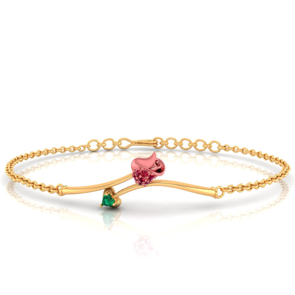 14k Gold Bracelet With A Yellow Shaped Design And A Green Stone For Cheap