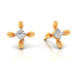 18k 4 Petal Floral Designed Gold Earrings With Diamond For Discount