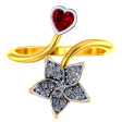 18k Diamond Ring With A Diamond Studded Five-petal Floral Design And A Mini Heart Pendant Hot on Sale