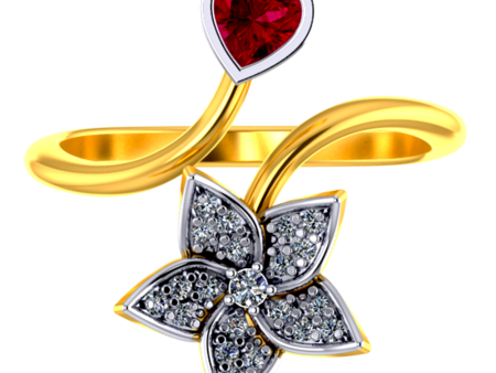 18k Diamond Ring With A Diamond Studded Five-petal Floral Design And A Mini Heart Pendant Hot on Sale