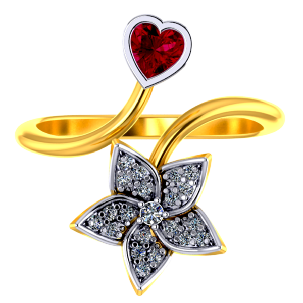 18k Diamond Ring With A Diamond Studded Five-petal Floral Design And A Mini Heart Pendant Hot on Sale