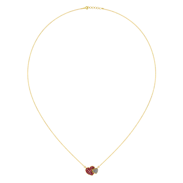 Heart-shaped 14k Gold Pendant With Diamond And Ruby Detailing For Sale