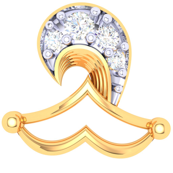 18KT Diya Shaped Gold Nosepin With Four Diamonds From P.c Chandra Jewellers Sale