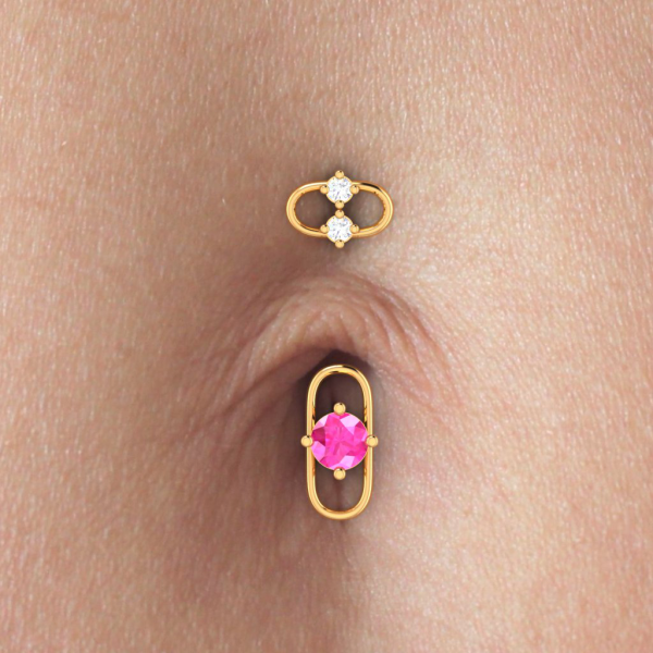 14k Dazzling Carabiner-shaped Diamond Belly Button Ring For Cheap