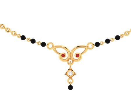 18k A Unique Shaped Diamond Mangalsutra For Women With Two Red Stones on Sale