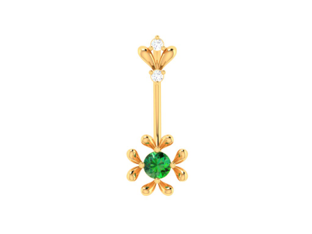 14k Floral Diamond Belly Button Ring With Green Detailing Hot on Sale