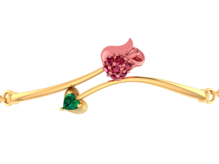 14k Gold Bracelet With A Yellow Shaped Design And A Green Stone For Cheap