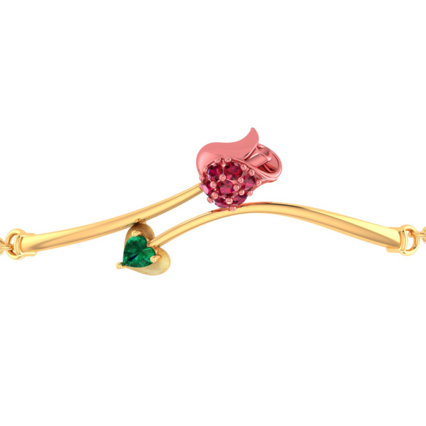 14k Gold Bracelet With A Yellow Shaped Design And A Green Stone For Cheap