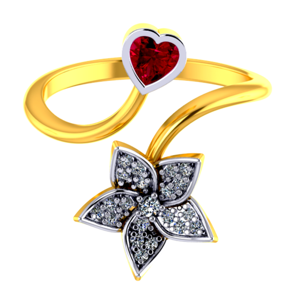 18k Diamond Ring With A Diamond Studded Five-petal Floral Design And A Mini Heart Pendant Hot on Sale