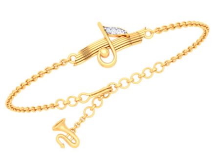 14KT Musical Note With Trumpet Gold Bracelet From Amazea Collection Discount