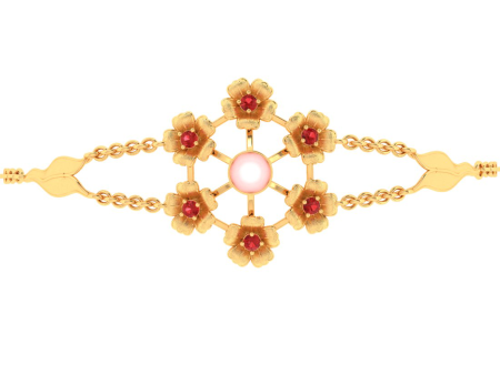 14k Gold Bracelet Including Multiple Flowers With Pink Pearl Cheap