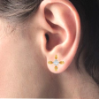 18k 4 Petal Floral Designed Gold Earrings With Diamond For Discount