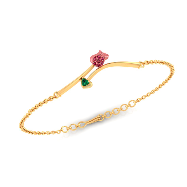 14k Gold Bracelet With A Yellow Shaped Design And A Green Stone For Cheap