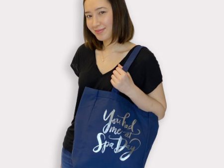 You had me at Spa Day Tote - Navy Blue w Silver letters | Live Love Spa Online now