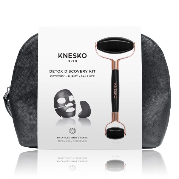 Black Pearl Detox Discovery Kit - Collagen Mask & Obsidian Gemstone Roller Set | Knesko on Sale