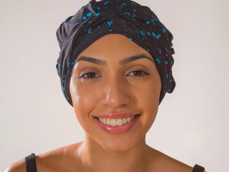 Hair Turban in Midnight Aqua Splatter | D Hair For Cheap